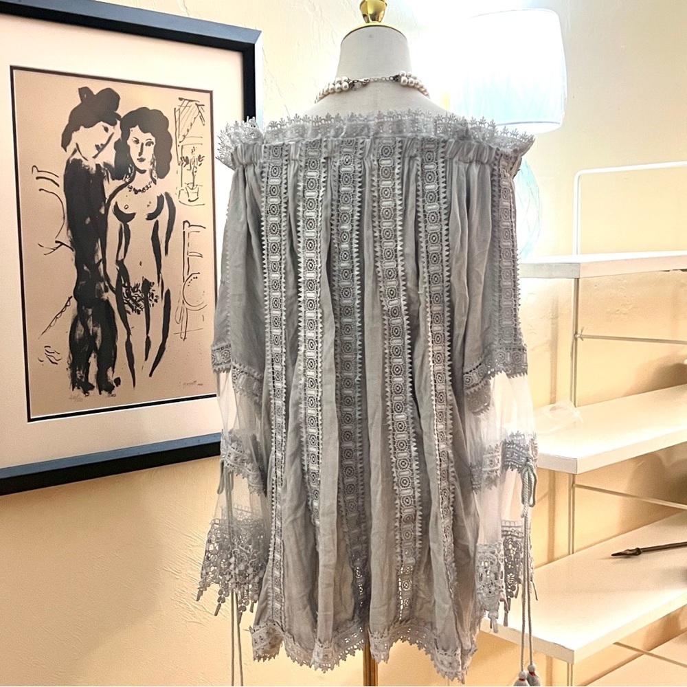 Anthro’s POL,Romantic Boho Off-Shoulder Lace Tassel Sleeve Top Rayon Size Large - Picture 6 of 12